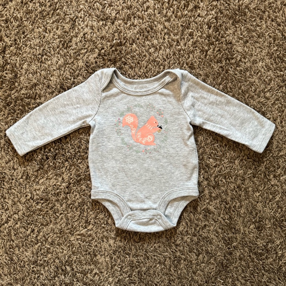 Lullaby Lane 0-3 Month Long Sleeve Gray and Pink Baby Onesie